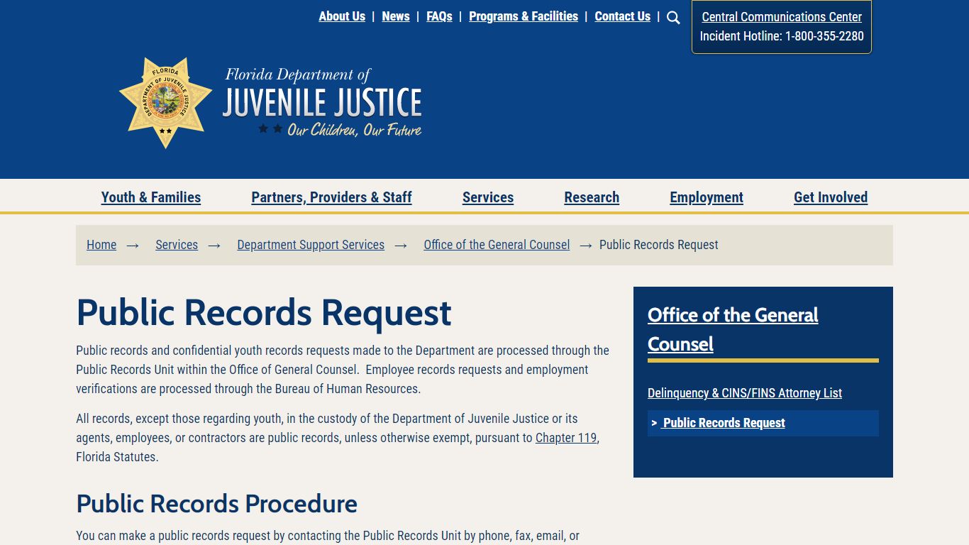 Public Records Request | Florida Department of Juvenile Justice