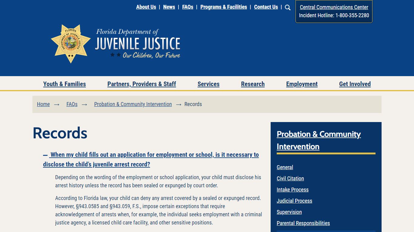 Records - Florida Department of Juvenile Justice